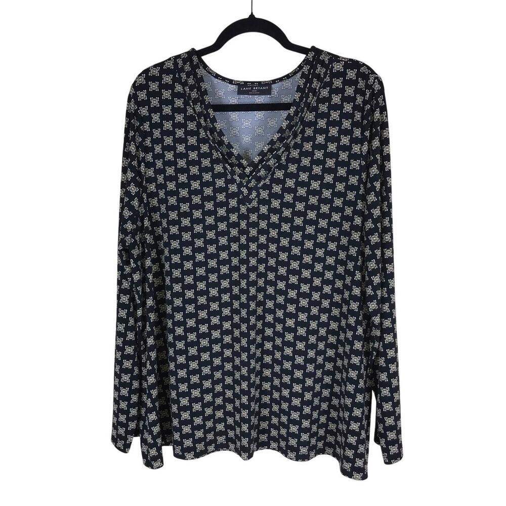 Lane Bryant Blouse Women’s 18/20 Black Yellow Geometric Stretch Plus Size Work